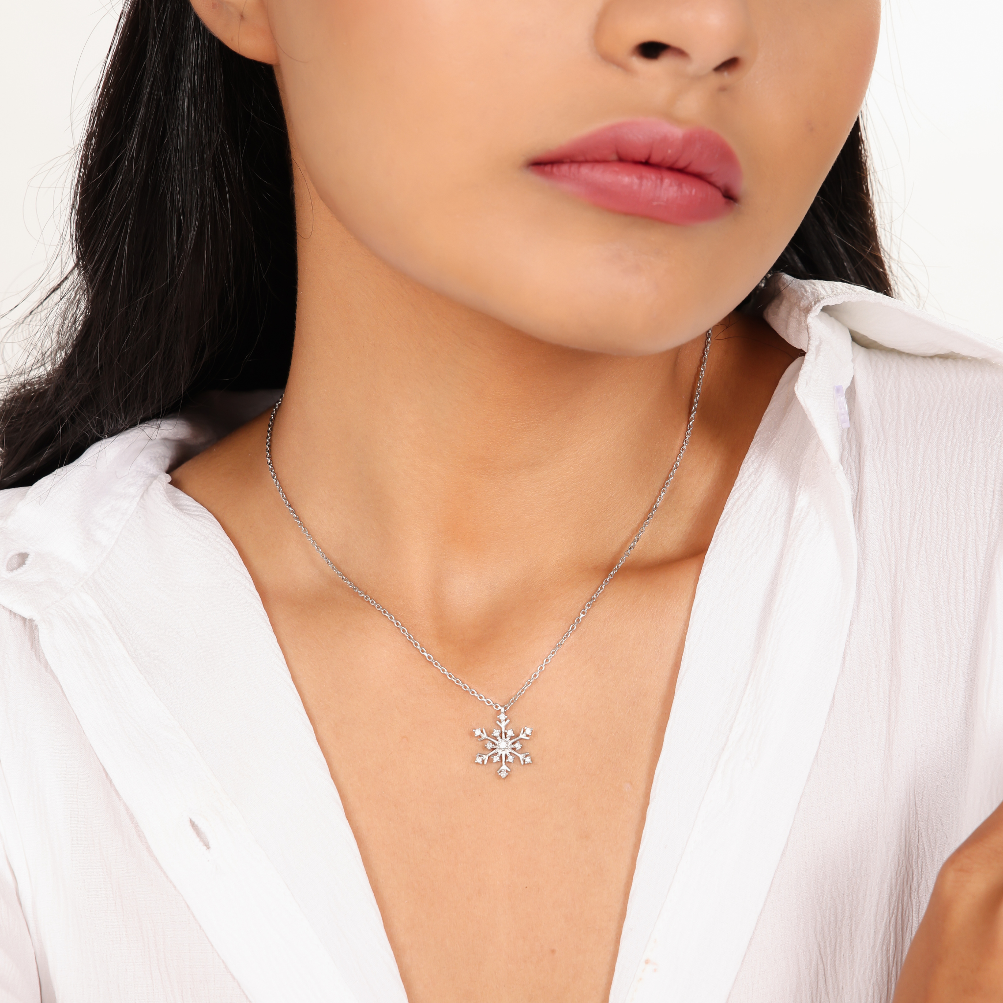 Crystal Snowflake Charm Pendant With Chain- Hallmarked 925 Sterling Silver